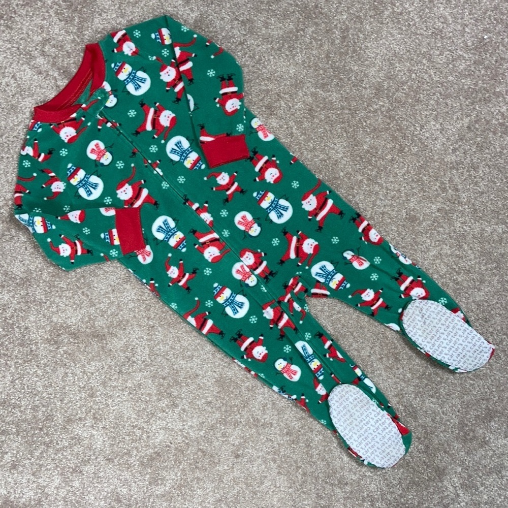 Carters 2t zip fleece Santa Claus Snowman Christmas sleeper feetie pajam…